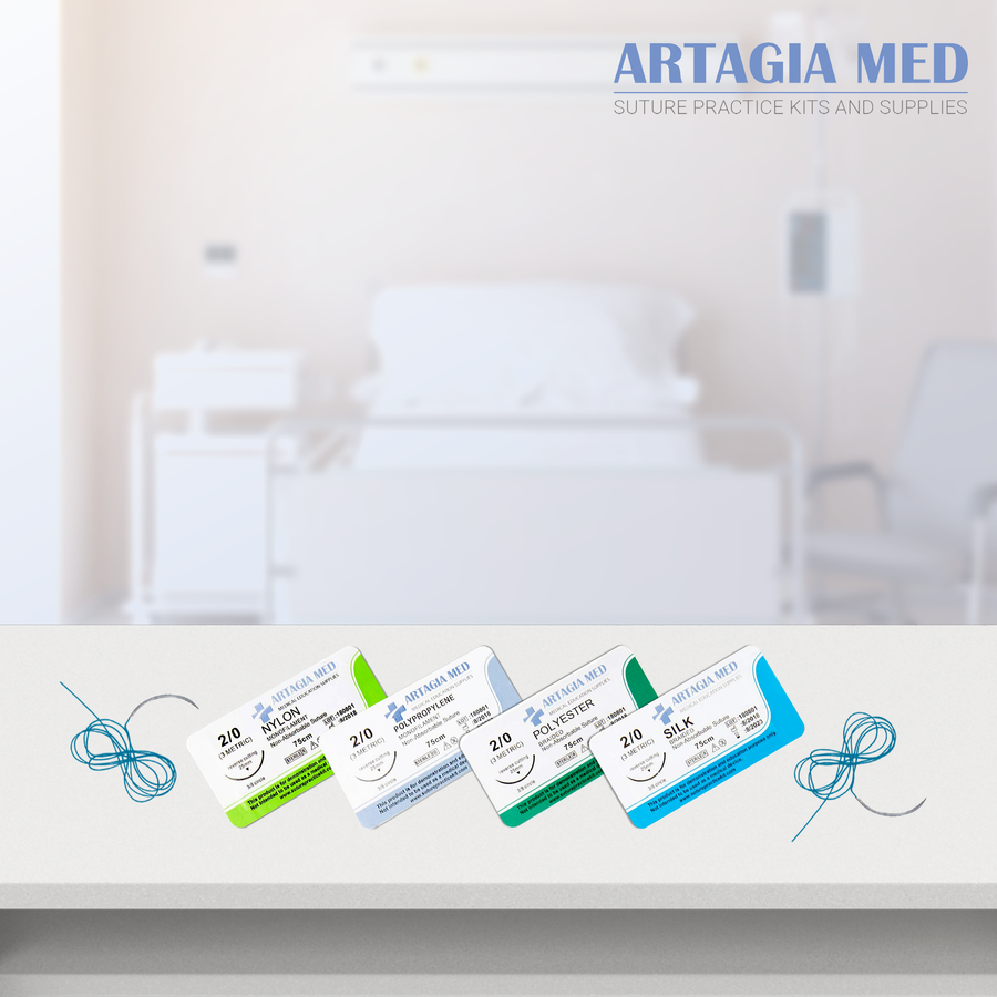 12 Medical Sutures with Needles for Suture Practice