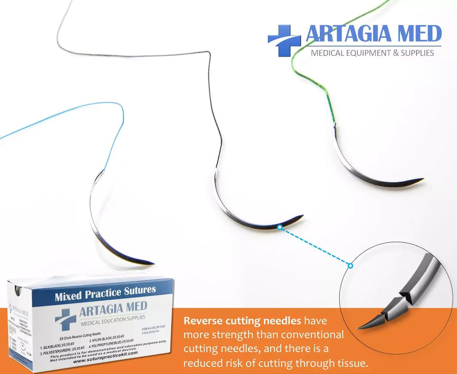 12 Medical Sutures with Needles for Suture Practice